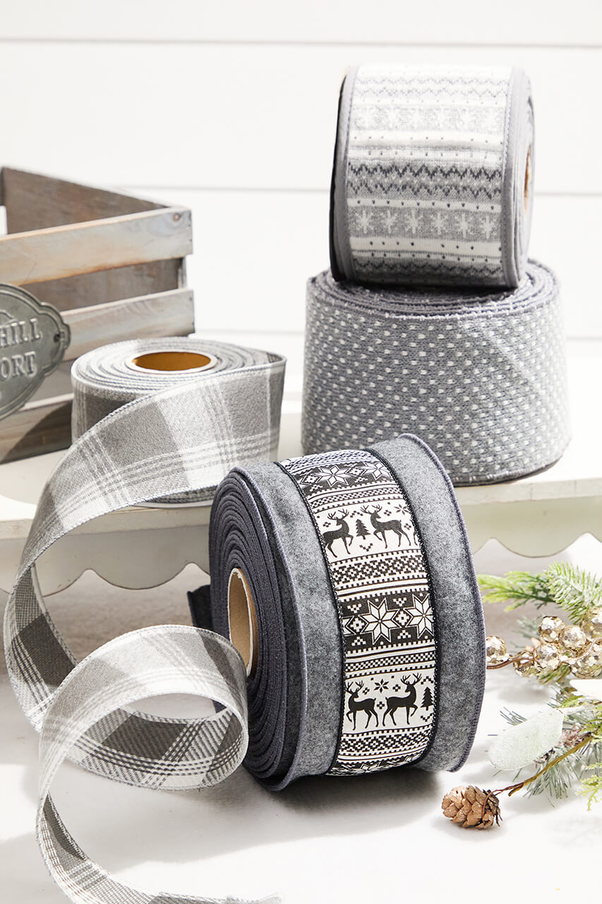 4” x 10 Yard Gray Woven Dot Knitted Ribbon