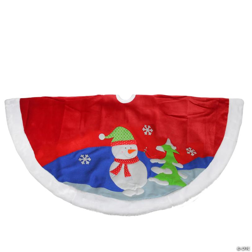 Dyno 48" Red Fleece Christmas Snowman Winter Tree Skirt with White Faux Fur Trim