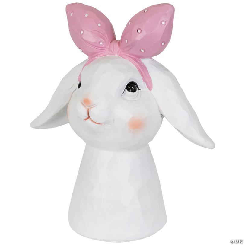 Easter Bunny Bust with Hair Bow - 7.5" - White and Pink