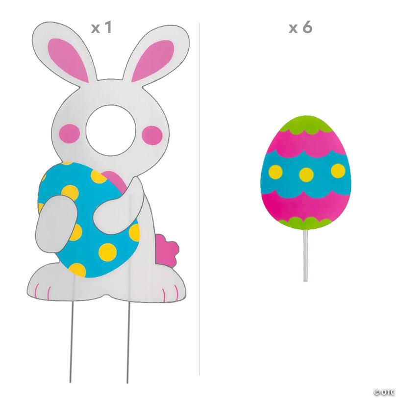 Easter Bunny Photo Cutout with Eggs Plastic Yard Sign Kit - 7 Pc.