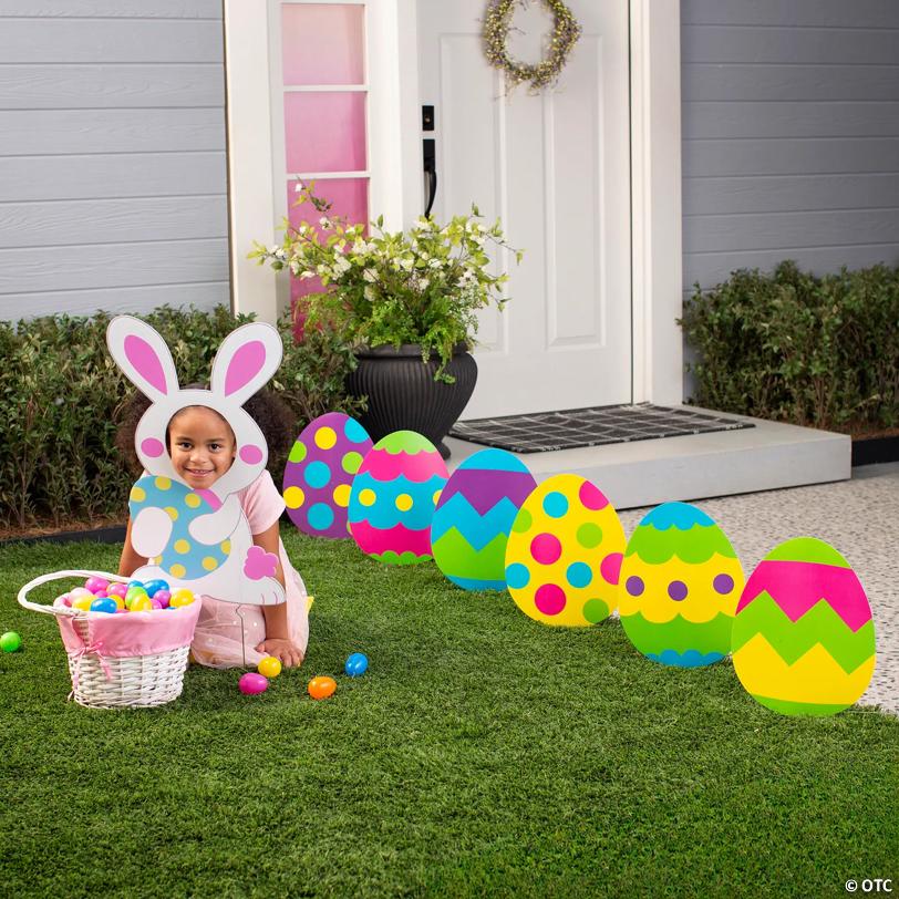 Easter Bunny Photo Cutout with Eggs Plastic Yard Sign Kit - 7 Pc.