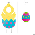 Easter-themed decorations including a chick in an egg and a polka dot egg on a stick, with quantities indicated.