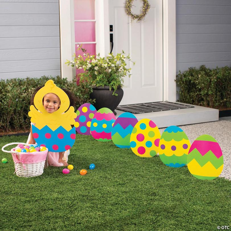 Easter Chick Photo Cutout with Eggs Plastic Yard Sign Kit - 7 Pc.