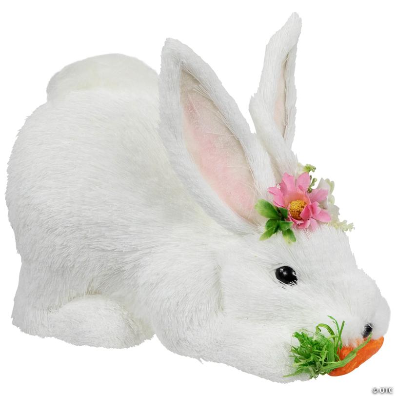 Easter Rabbit with Carrot Figurine - 9.25" - White
