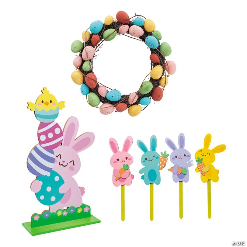 Easter Whimsy Bunnies, Chicks & Eggs Porch Entrance Decorating Kit – 6 Pc.