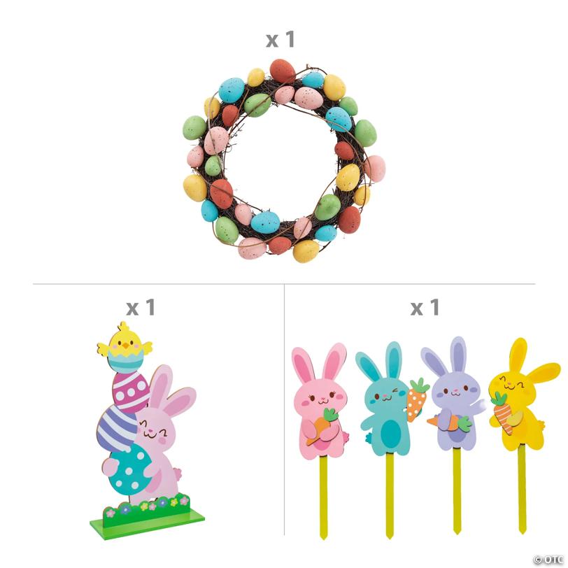 Easter Whimsy Bunnies, Chicks & Eggs Porch Entrance Decorating Kit – 6 Pc.