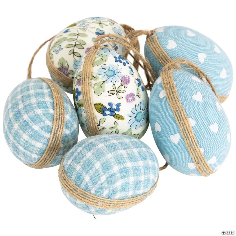 Fabric Easter Egg Ornament Decorations - 5.75" - Blue - Set of 6