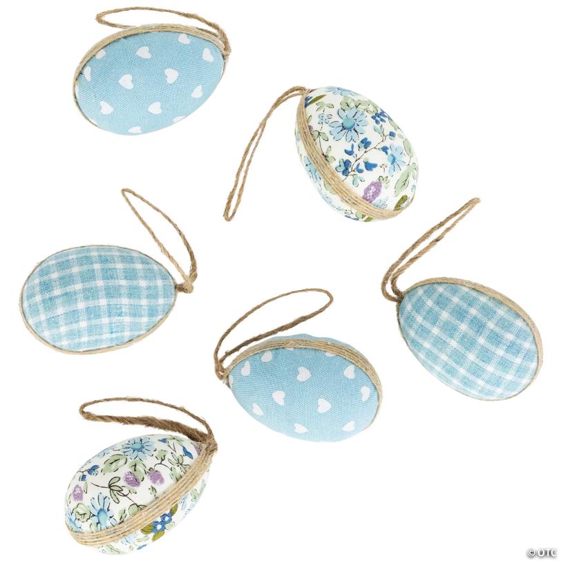 Fabric Easter Egg Ornament Decorations - 5.75" - Blue - Set of 6