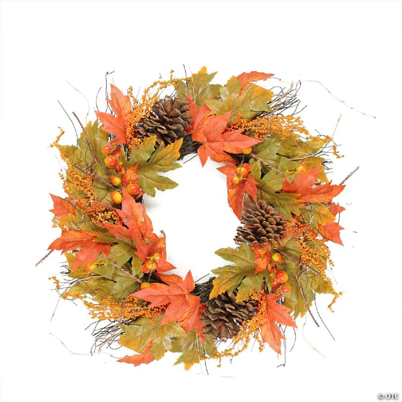 Fall Leaves and Pumpkins Artificial Thanksgiving Wreath - 24-Inch  Unlit