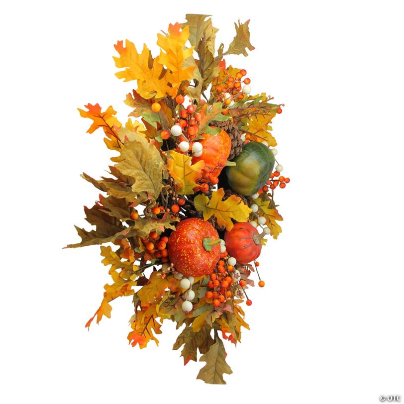 Fallen Leaves with Pine Cones and Pumpkins Artificial Thanksgiving Wreath  Orange 24-Inch