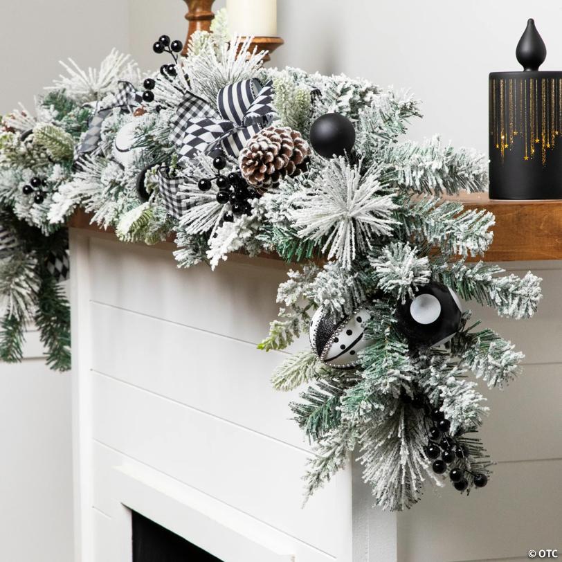 Flocked Pine with Harlequin Ornaments and Bows Artificial Christmas Garland - 6' Proper 8" - Unlit