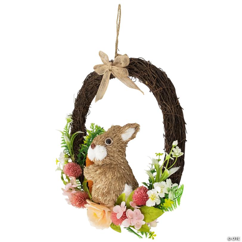 Floral Grapevine Spring Easter Wreath with Rabbit - 12
