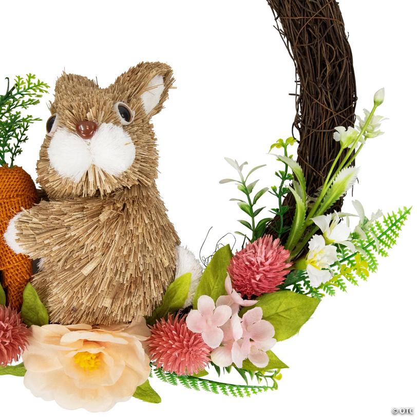 Floral Grapevine Spring Easter Wreath with Rabbit - 12