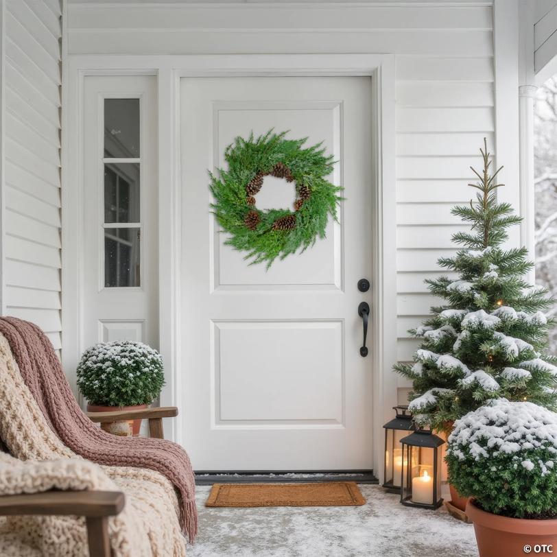 Frosted Cedar and Pine Cone Artificial Christmas Wreath  26-Inch  Unlit