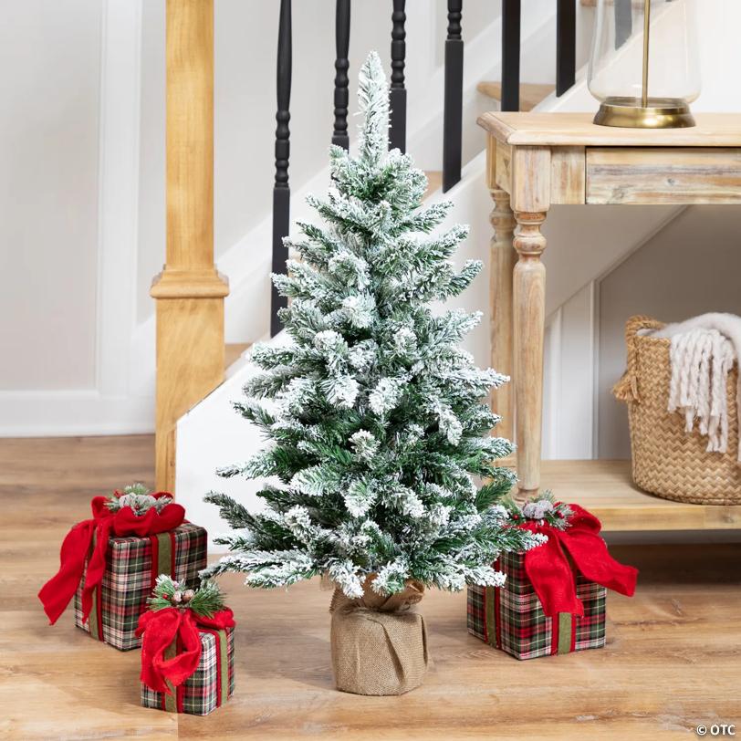 Frosted Pine Artificial Christmas Tree in Burlap Base - 3' - Unlit