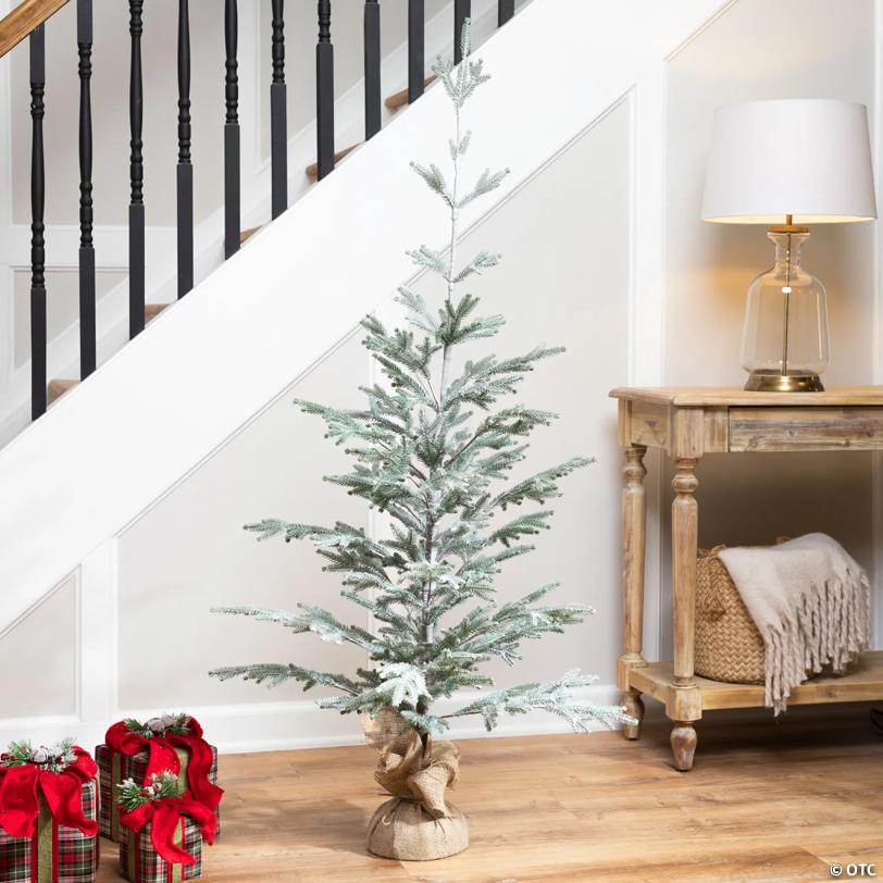 Frosted Slim Pine Artificial Christmas Tree in Burlap Base - 5' - Unlit