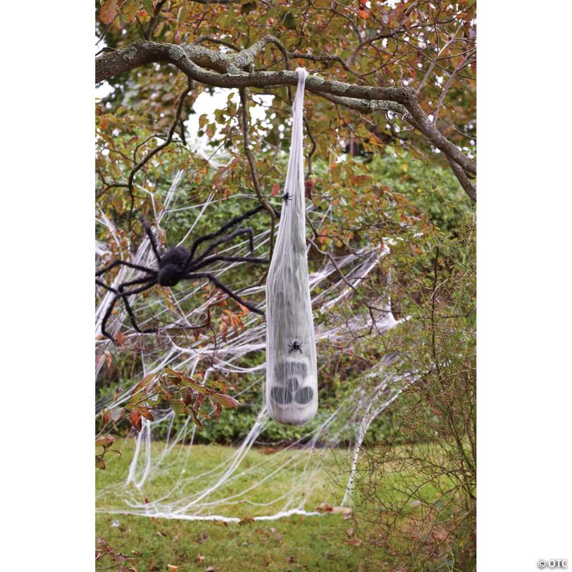 Skull in Spider Cocoon Halloween Decoration