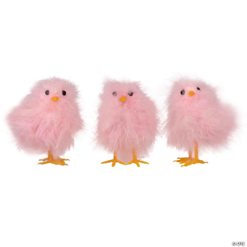 Furry Chicks Easter Figurines - 3.25" - Pink - Set of 3