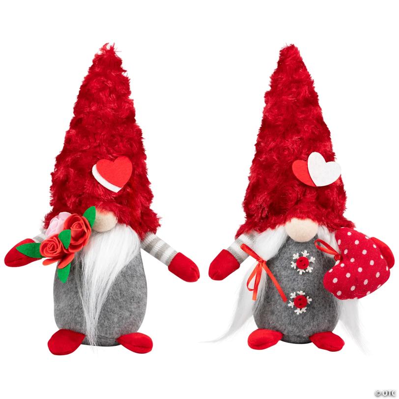 Fuzzy Hat Valentine's Day Gnomes - 11.5" - Red and Gray - Set of 2
