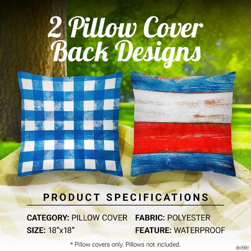 G128 18 x 18 In Patriotic Gnome & Fireworks Waterproof Throw Pillow Covers, Set of 4