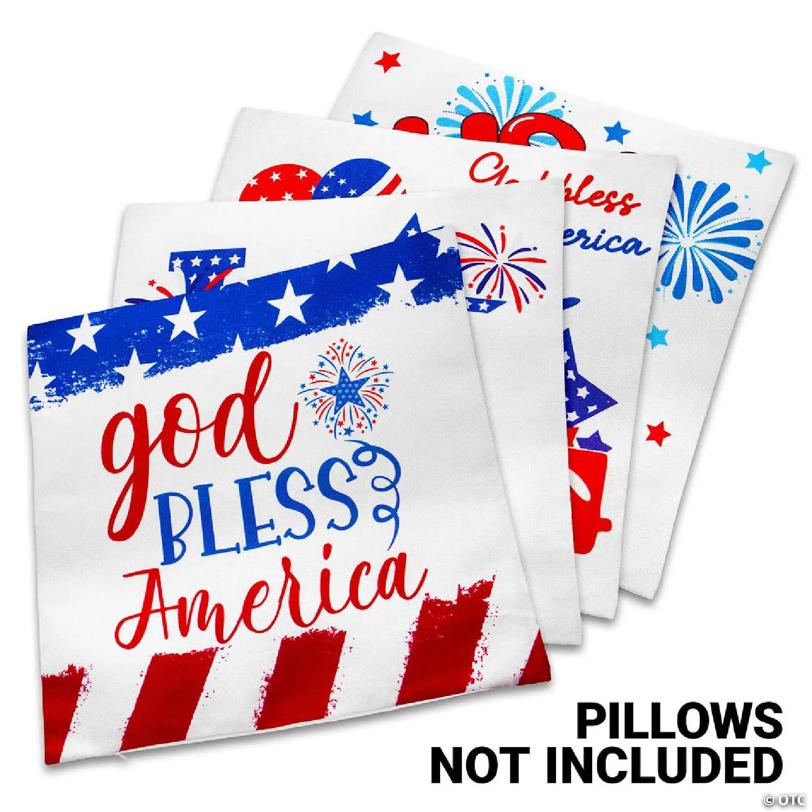 G128 18 x 18 In Patriotic Gnome & Fireworks Waterproof Throw Pillow Covers, Set of 4