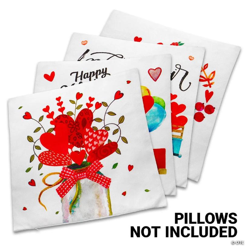G128 18 x 18 In Valentine's Day Love Heart Waterproof Pillow Covers, Set of 4