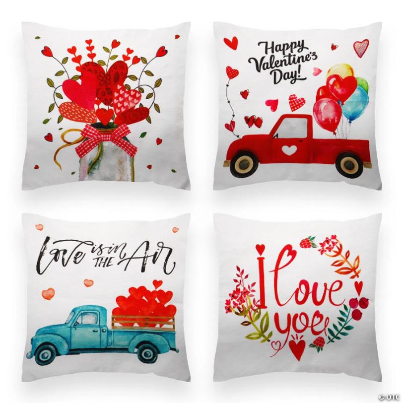 G128 18 x 18 In Valentine's Day Love Heart Waterproof Pillow, Set of 4