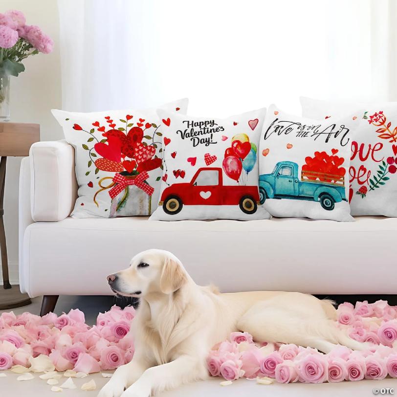 G128 18 x 18 In Valentine's Day Love Heart Waterproof Pillow, Set of 4