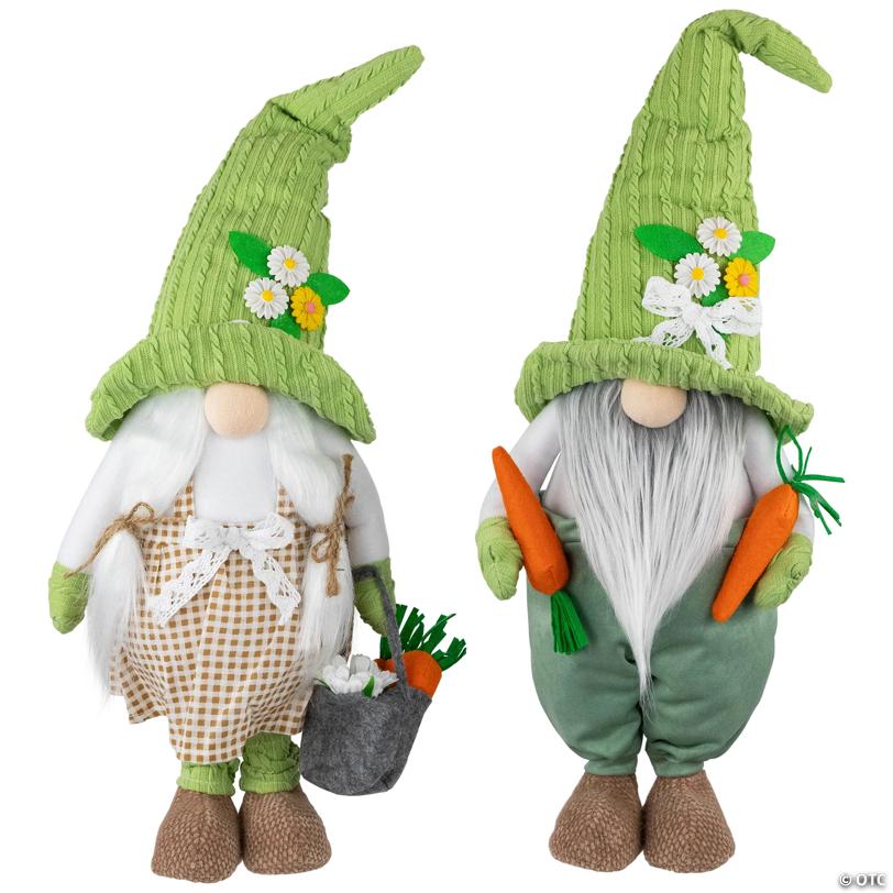 Gardening Gnomes Easter Figurines - 15" - Green and White - Set of 2
