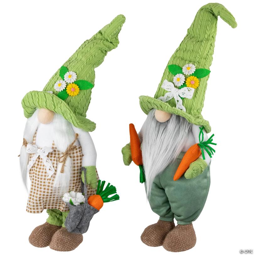 Gardening Gnomes Easter Figurines - 15" - Green and White - Set of 2