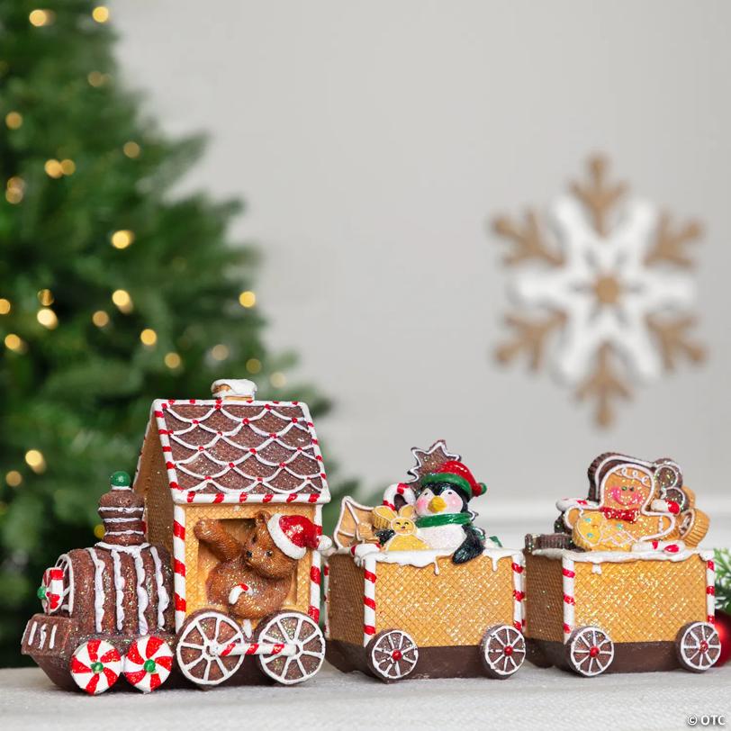 Gingerbread Candy Cane Train with Gingerbread Man Christmas Decoration - 5.5
