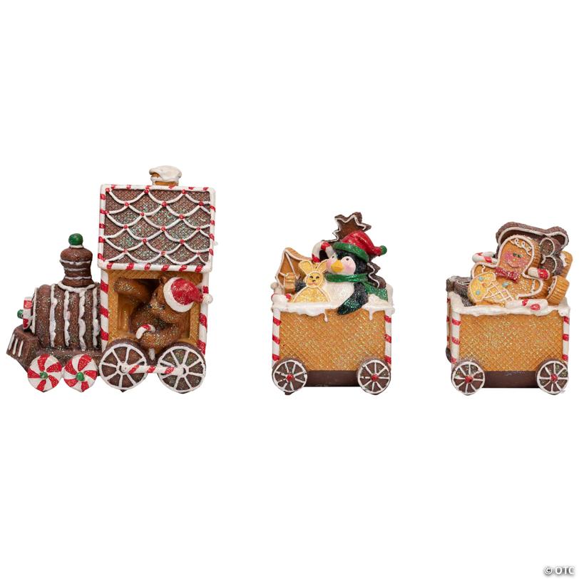 Gingerbread Candy Cane Train with Gingerbread Man Christmas Decoration - 5.5