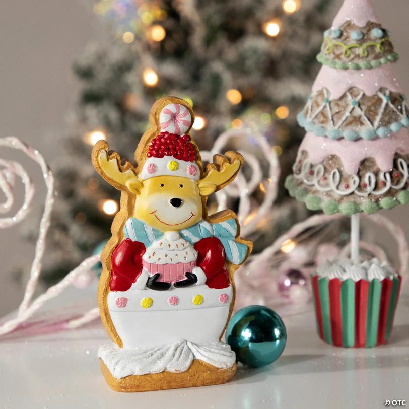 Gingerbread Reindeer with Cupcake Christmas Figurine - 7
