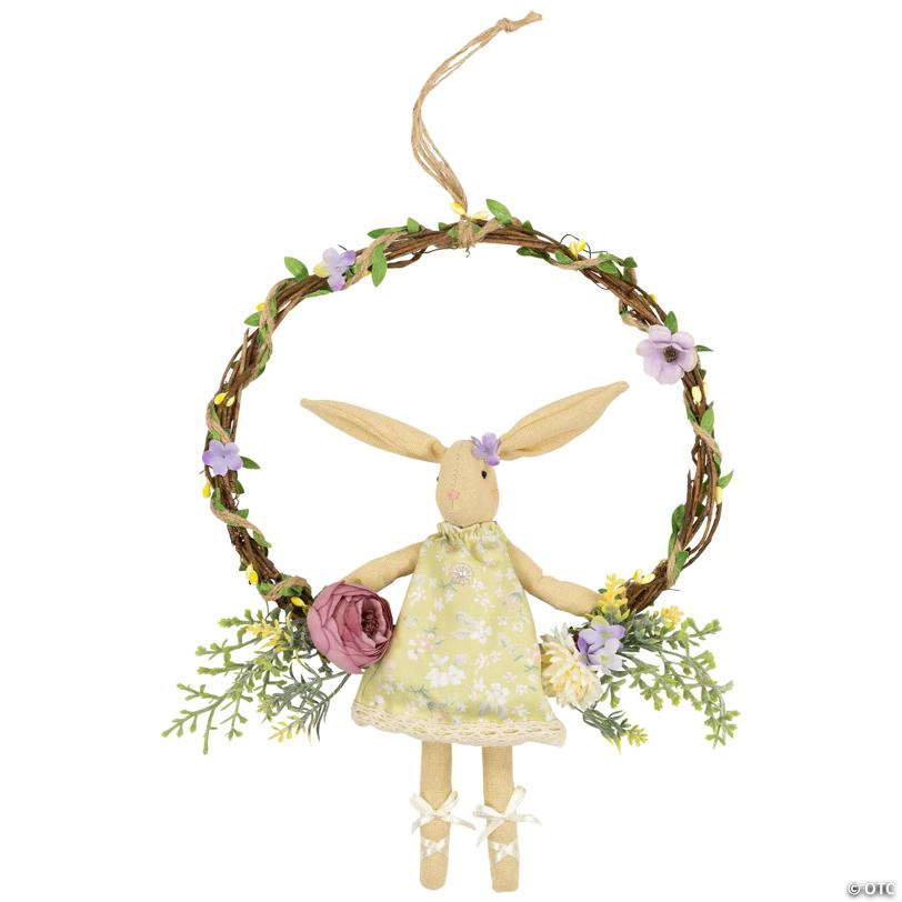 Girl Bunny Artificial Floral Easter Wreath - 10" - Green