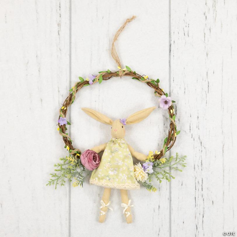 Girl Bunny Artificial Floral Easter Wreath - 10" - Green