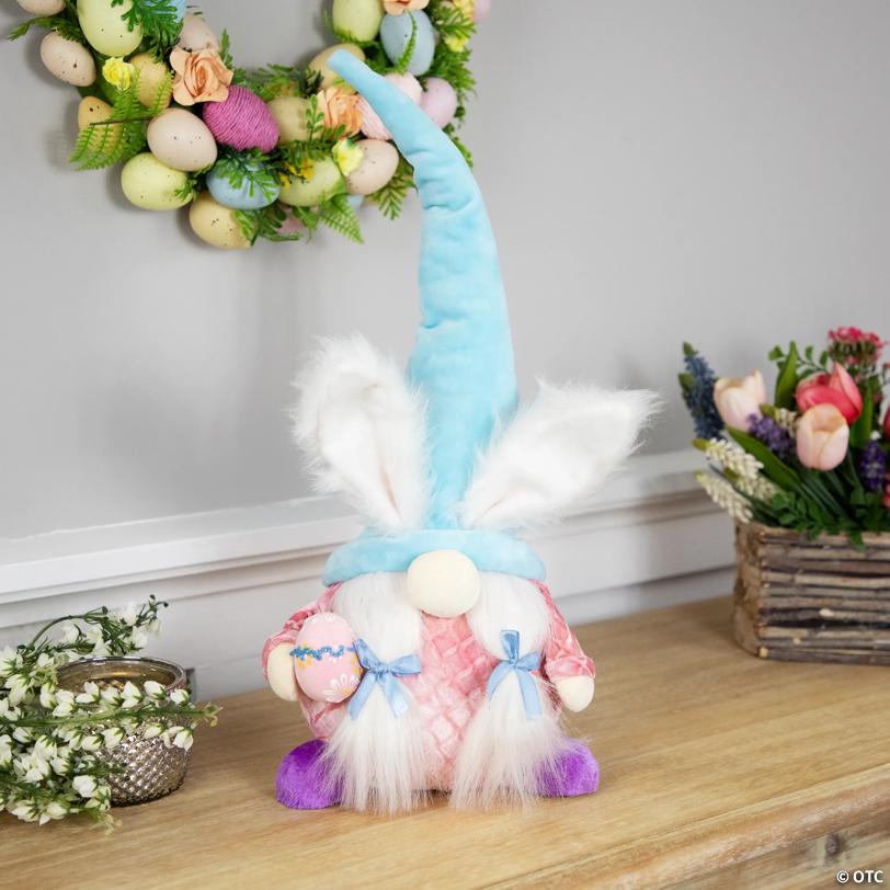 Girl Gnome Girl with Bunny Ears Easter Figure - 18.25" - Blue and Pink