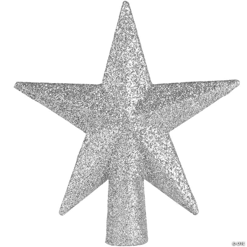 Glitter Star Tree Topper - Christmas Silver Decorative Holiday Bethlehem Star Ornament 5.5