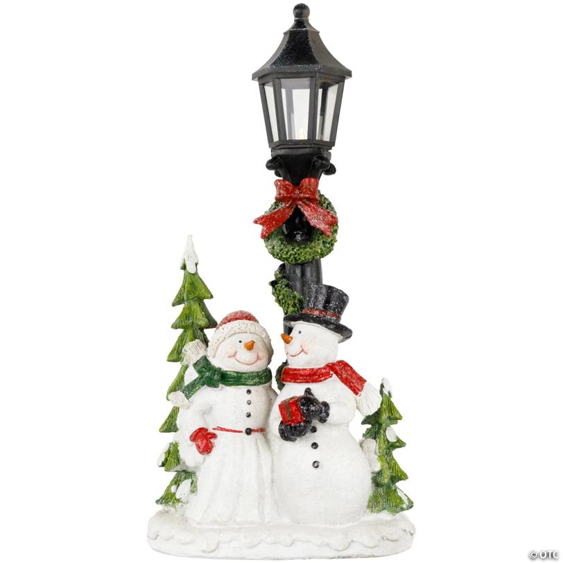 Glittered Snow Couple Under Lighted Street Lamp Christmas Decoration - 14