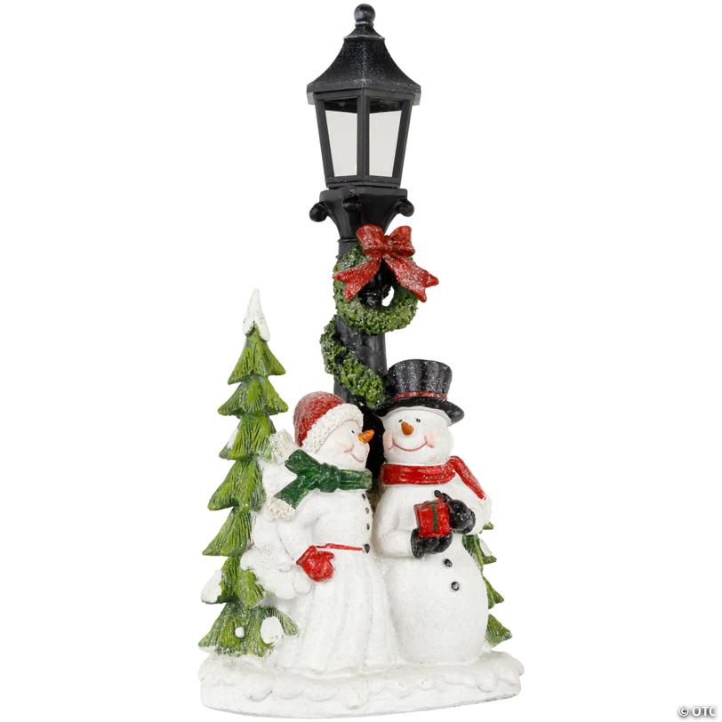 Glittered Snow Couple Under Lighted Street Lamp Christmas Decoration - 14