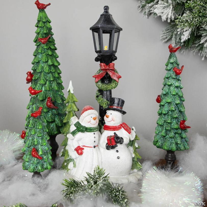 Glittered Snow Couple Under Lighted Street Lamp Christmas Decoration - 14