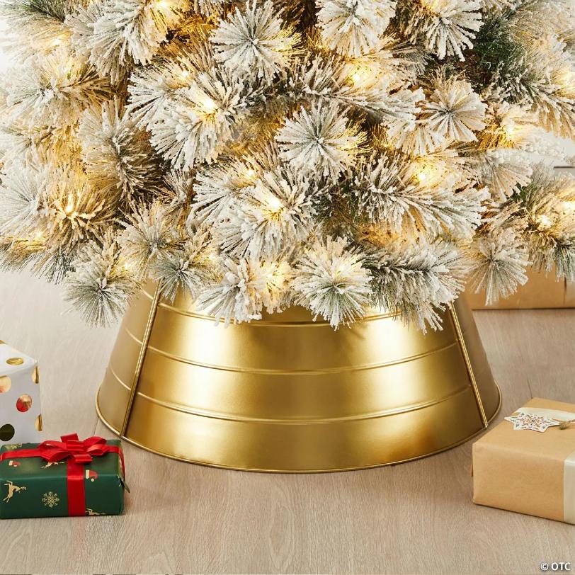 Glitzhome 22"D Christmas Painted Gold Metal Tree Collar (KD)