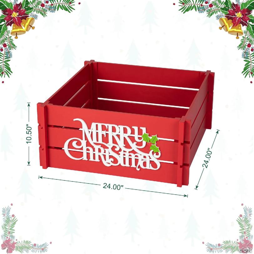 Glitzhome 24"L Red "MERRY CHRISTMAS" Wooden Crate Tree Collar(KD)