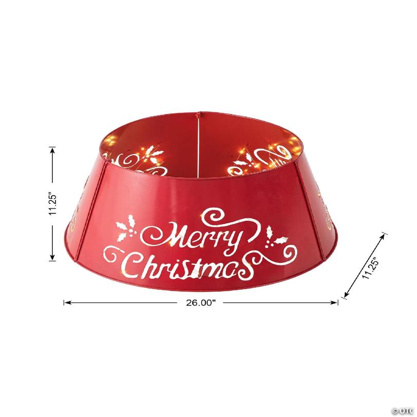 Glitzhome 26"D "Merry Christmas" Diecut Metal Tree Collar with Light String(KD)