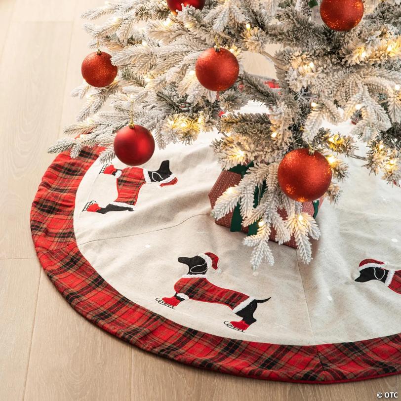 Glitzhome 48"D Fabric Christmas Tree Skirt - Dachshund