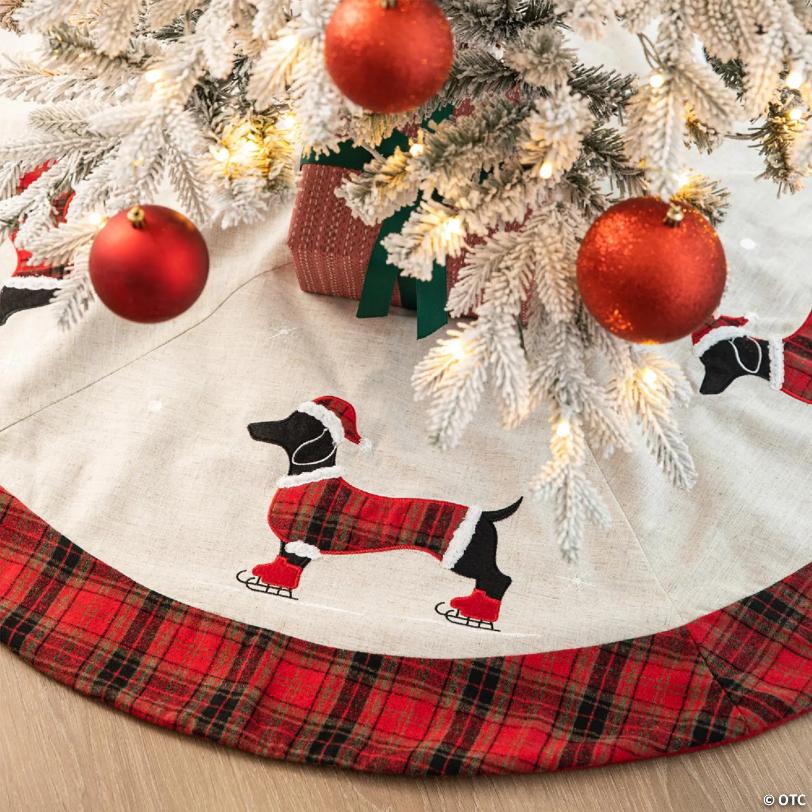 Glitzhome 48"D Fabric Christmas Tree Skirt - Dachshund