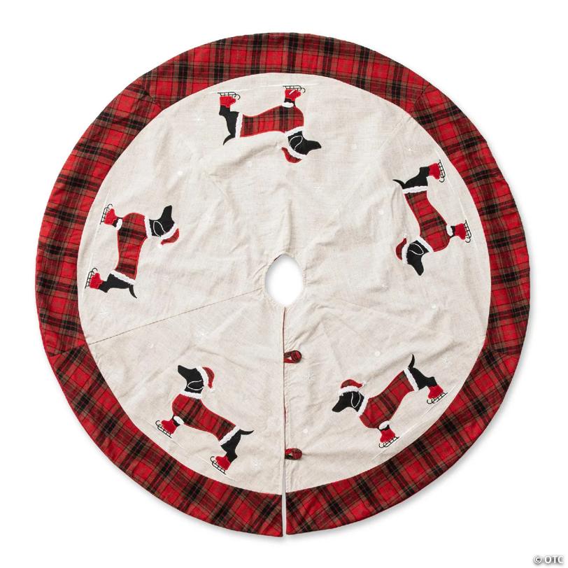 Glitzhome 48"D Fabric Christmas Tree Skirt - Dachshund