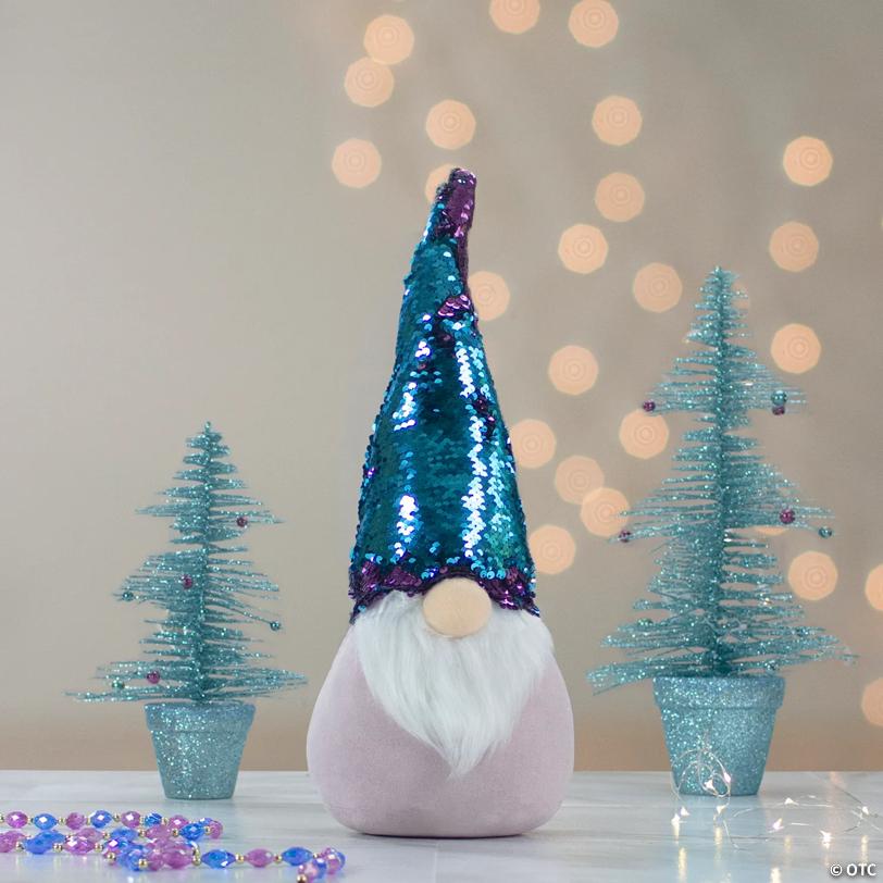 Gnome with Flip Sequin Hat Christmas Decoration - 17.5" - Purple and Blue