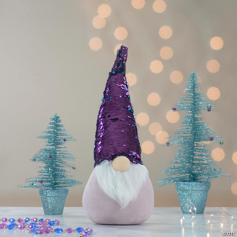 Gnome with Flip Sequin Hat Christmas Decoration - 17.5" - Purple and Blue