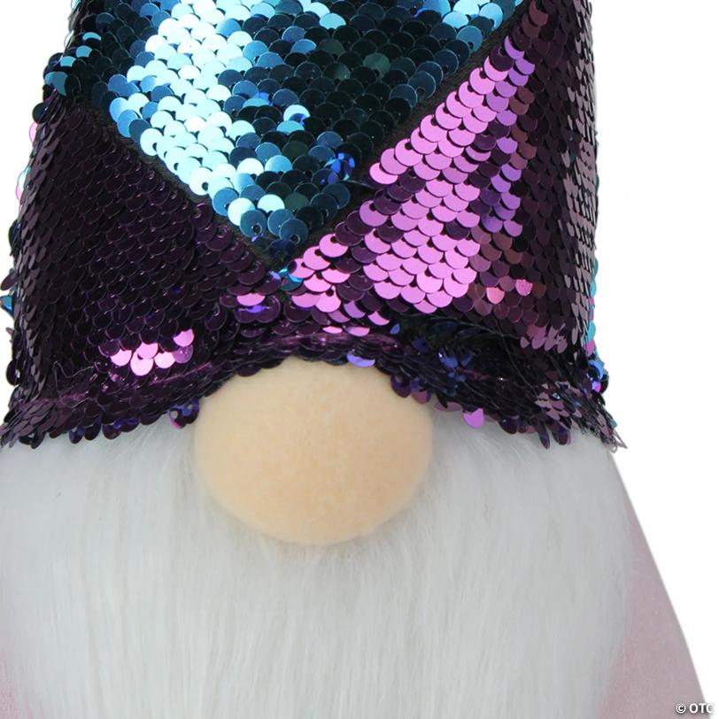 Gnome with Flip Sequin Hat Christmas Decoration - 17.5" - Purple and Blue