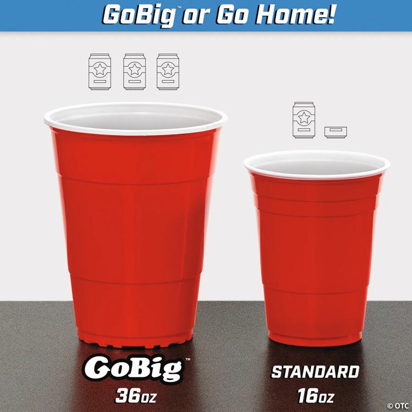 GoBig 36oz Giant Red Party Cups 50 PACK - Holds Twice as Much as Standard Party Cups | Includes 4 XL Pong Balls